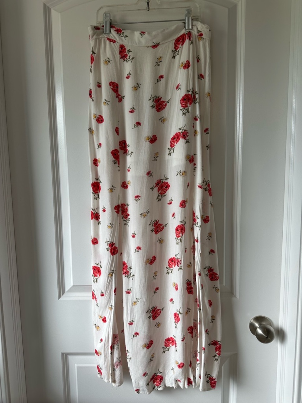 Lottie Moss White Summer Festival Maxi Skirt with Red and Yellow Floral Print